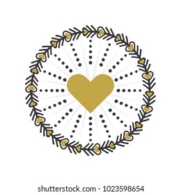 Black and golden circle heart wreath emblem icons on white background