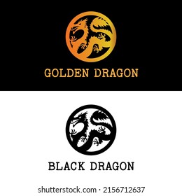 Black And Golden Dragon China For Asian Mythology In Circle Shape Logo Design Icon