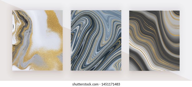 Black and golden glitter ink painting liquid marble texture. Abstract pattern. Trendy backgrounds for wallpaper, flyer, poster, card, invitations. Modern art.
