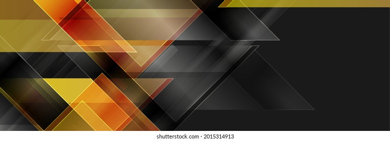 Black and golden glossy triangles abstract technology background. Geometric vector design