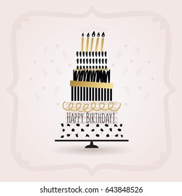 Black   golden Happy Birthday cake card pink gradient background