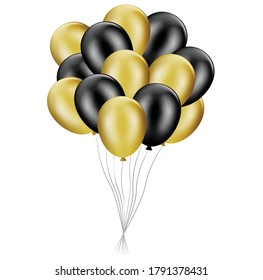 Black and golden helium realistic balloons vector isolated on white background.Bunch of Color Glossy Helium Balloons.Balloon vector.