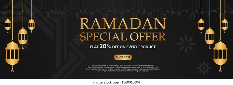Black and golden islamic sale banner. arabic elegant background. vector illustration