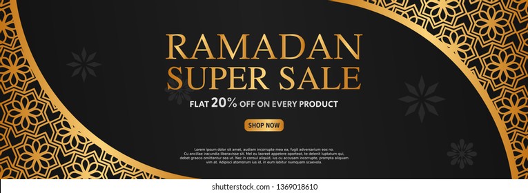 Black And Golden Islamic Sale Banner. Luxury Arabic Elegant Background. Vector Illustration