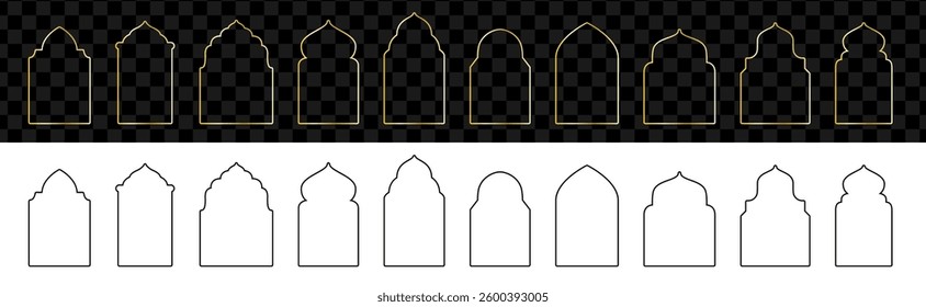 Black and golden linear Arabic door or window collection.
Islamic frame design set
