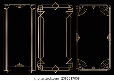 Black and golden lined shape.Vector geometric frame in Art Deco style. Rectangle abstract element for design.Vintage art deco instagram post set.geometric border.baroque frame