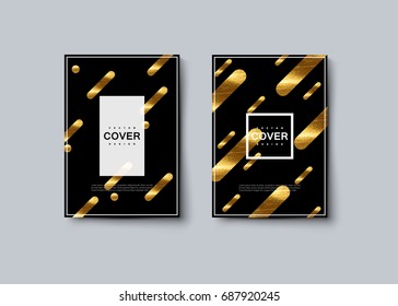 Black and golden luxury cover design. Vector artistic illustration. Brochure, flyer, banner and booklet mockup. Abstract vintage background with golden painted strokes