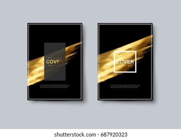 Black and golden luxury cover design. Vector artistic illustration. Brochure, flyer, banner and booklet mockup. Abstract vintage background with golden paint stain