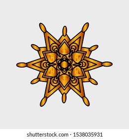 The black and golden mandala vector logo design with white background for religion tradition