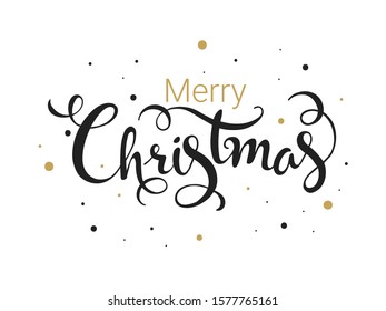 Black and Golden Merry Christmas Font on White Background Can be used as Greeting Card design.