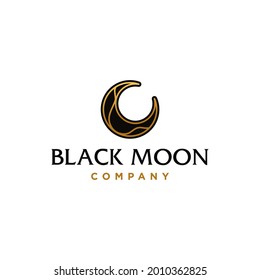 black and golden moon logo. elegant crescent moon and star logo design line icon vector in luxury style outline linear