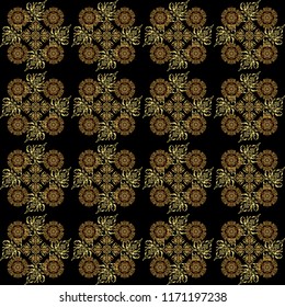 Black and golden pattern. Elegant vector classic golden seamless pattern. Seamless abstract background with golden repeating elements.