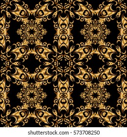 Black and golden pattern. Elegant vector classic seamless pattern. Seamless abstract ornament on black background with repeating elements.