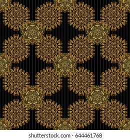 Black and golden pattern. Elegant vector classic seamless pattern. Seamless abstract ornament on black background with repeating elements.