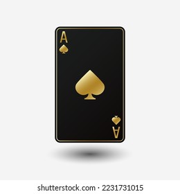 Black and golden playing card Ace with a symbol or sign of spades on a white background. Vector illustration