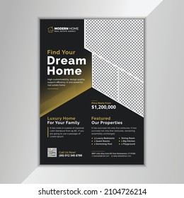 Black And Golden Real Estate Flyer Template Download Example Sample, Creative Property Realtor Flyer Design Vector Layout