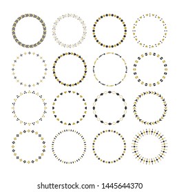 Black and golden round and circle empty emblem icons set design elements on white background
