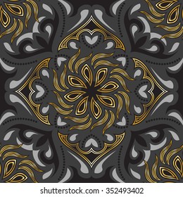 black and golden seamless pattern on grey background