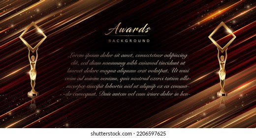 Black Golden Side Slant Speed Lines Award Background. Trophy on Luxury Background. Modern Shimmer Abstract Design Template. LED Visual Motion Graphics. Wedding Invitation Poster. Certificate Design