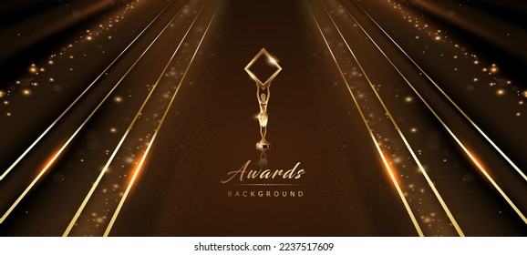 Black Golden Stage Award Background. Side Corner Lines Trophy on Luxury Background. Modern Abstract Design Template. LED Visual Motion Graphics. Wedding Marriage Invitation Poster.