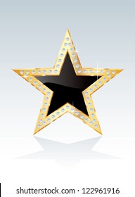 black golden star with diamond screws, vector template for cosmetics, show business or something else