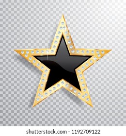 black golden star with diamonds, vector template for cosmetics, show business or something else