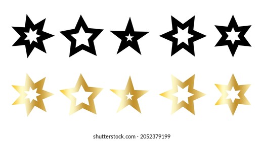 Black and golden stars set. Silhouette freehand elements. Abstract sign. Trendy art. Vector illustration. Stock image. 