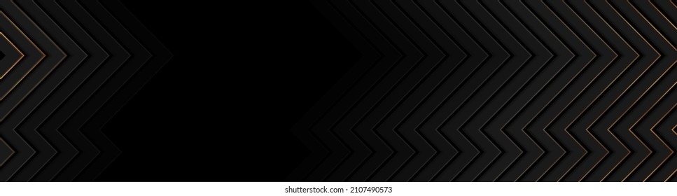 Black and golden stripes abstract tech geometric background. Luxury glitter corporate vector banner design