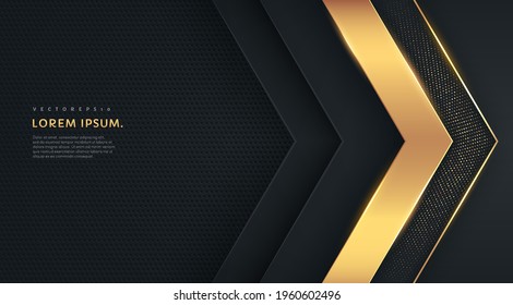 Black and golden triangle shape on dark metal background with copy space. Golden glitter decorate. Design for presentation, banner, cover, web, flyer, card, game, texture, slide. Vector illustration