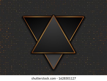 Black and golden triangles with glitter dots abstract background. Vector technology design