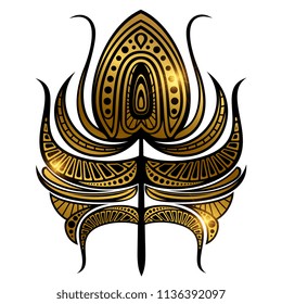 Black and golden vector printable feather with shiny elements isolated on white illustration