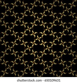 Black and golden vintage textile print. Islamic vector design. Seamless pattern oriental ornament. Gold tiles with floral motif.