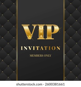 Black and golden VIP invitation. Black leather background. Members only. Premium vector illustration for club, casino, party, award