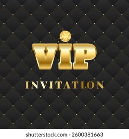 Black and golden VIP invitation. Black leather background. Premium vector illustration for club, casino, party, award, events, spa, lounge
