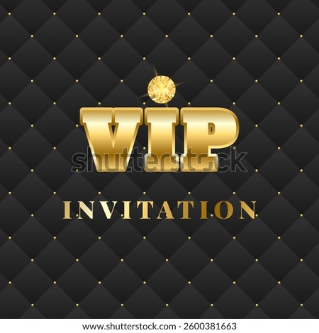 Black and golden VIP invitation. Black leather background. Premium vector illustration for club, casino, party, award, events, spa, lounge

