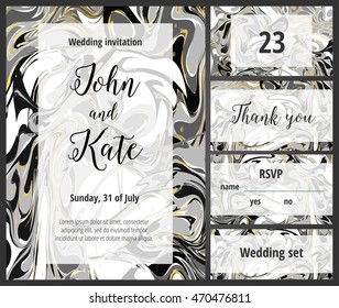 Black and golden Wedding invitation printable template set