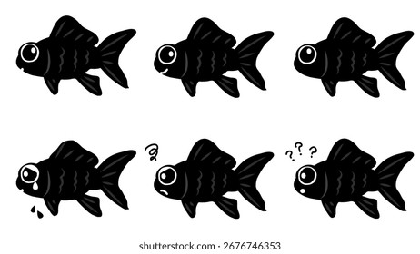 Conjunto de ilustración de expresión de pez dorado negro