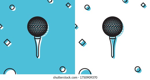 Black Golf ball on tee icon isolated on blue and white background. Random dynamic shapes. Vector Illustration