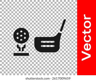 Black Golf flag and golf ball on tee icon isolated on transparent background. Golf equipment or accessory.  Vector