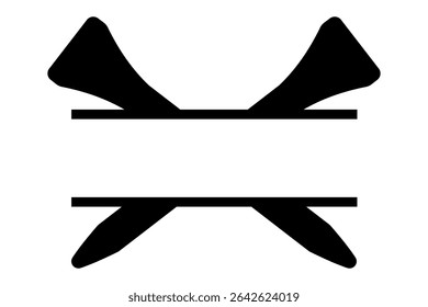 Black golf tee split monogram icon with crossed design. Clipart image isolated on background.