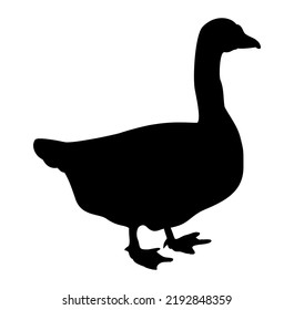 Black goose silhouette isolated on white background.