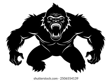 A black gorilla in motion and angry mode vector silhouette illustration