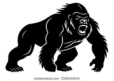 A black gorilla in motion and angry mode vector silhouette illustration