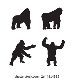 black gorilla silhouette set vector illustrations isolated on white background