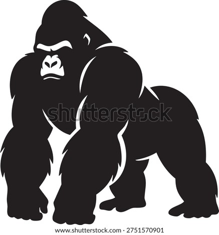 Black gorilla silhouette standing on white background