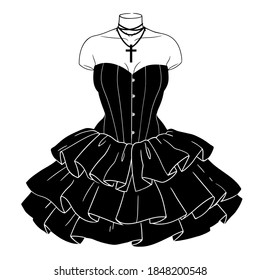 Black gothic dress with puffy ruffles