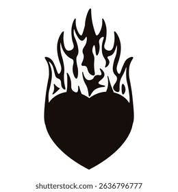 Black gothic heart with fire isolated transparent background. Tattoo vector template design. Simple black heart perfect for tattoo t-shirt print clothes decor. EPS 10