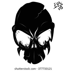 black gothic skull on a white background, isolated, vector
