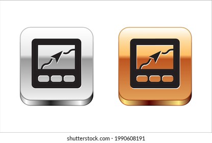 Black Gps device with map icon isolated on white background. Silver and gold square buttons. Vector
