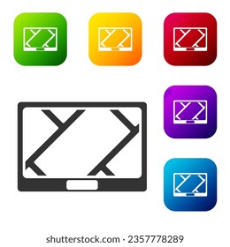 Dispositivo Gps negro con icono de mapa aislado en fondo blanco. Establezca iconos en los botones cuadrados de color. Ilustración vectorial